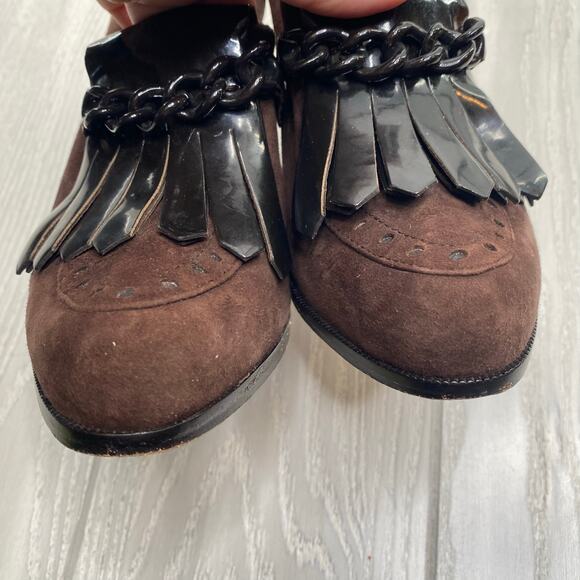 Joan & David Women's Kiltie Black & Brown Leather Suede Tassel High Heels Sz 7.5 - Picture 8 of 11